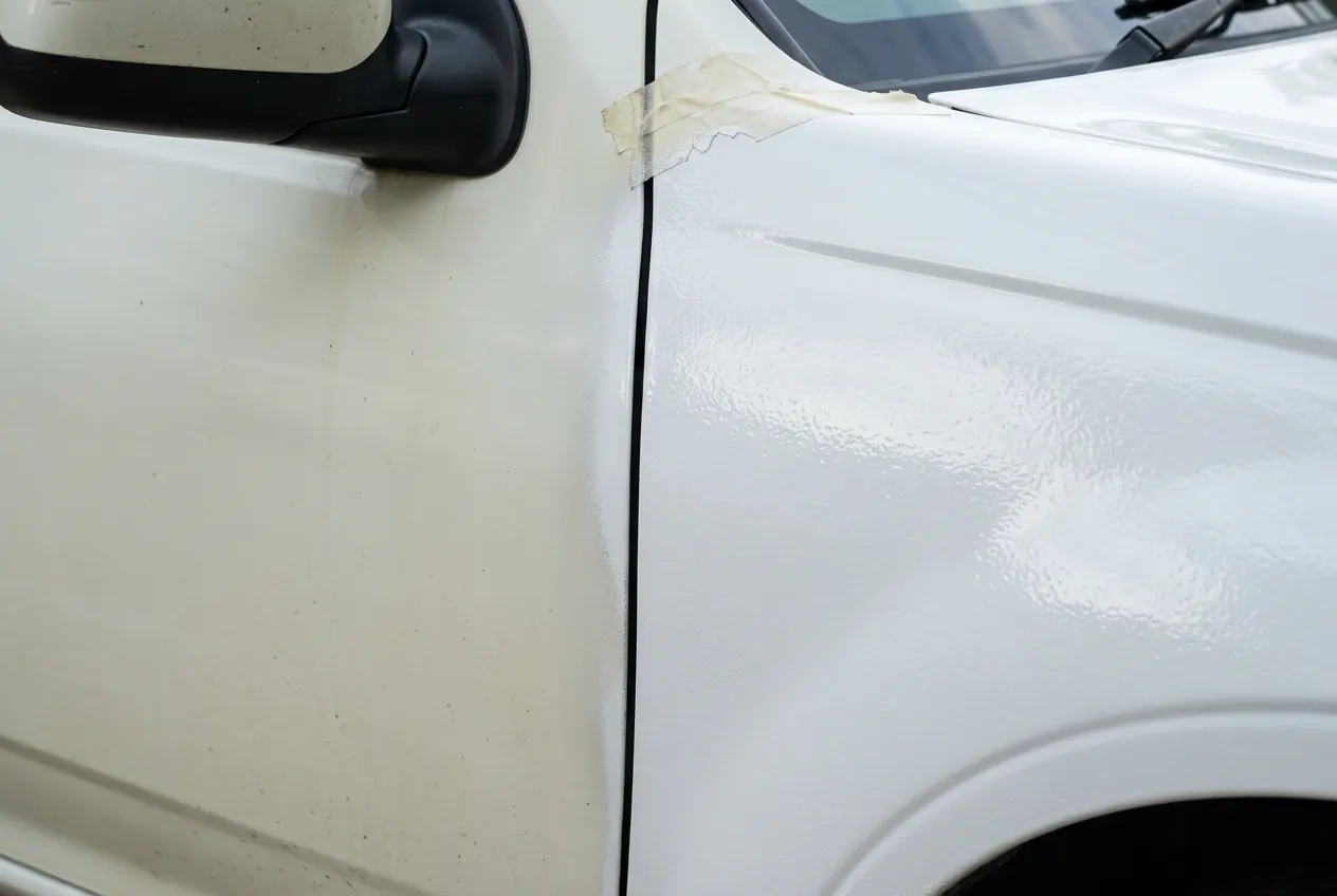 รถทำสีใหม่ — ร่องรอยการพ่นสีทับที่บังโคลน